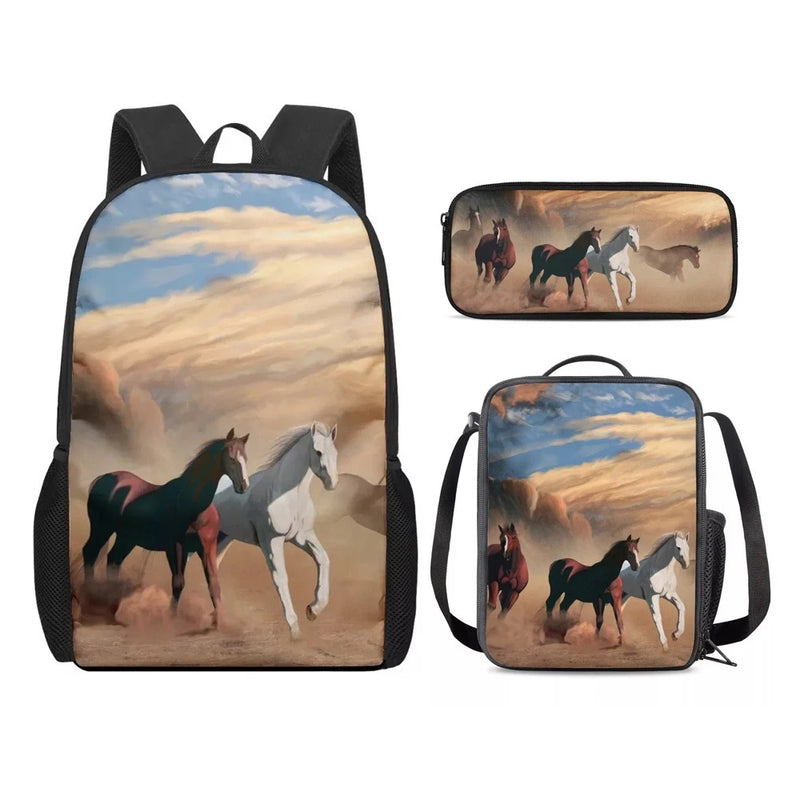 Kit Escolar - Mochila, Frasqueira e Estojo - Horse Print - Bom Galope