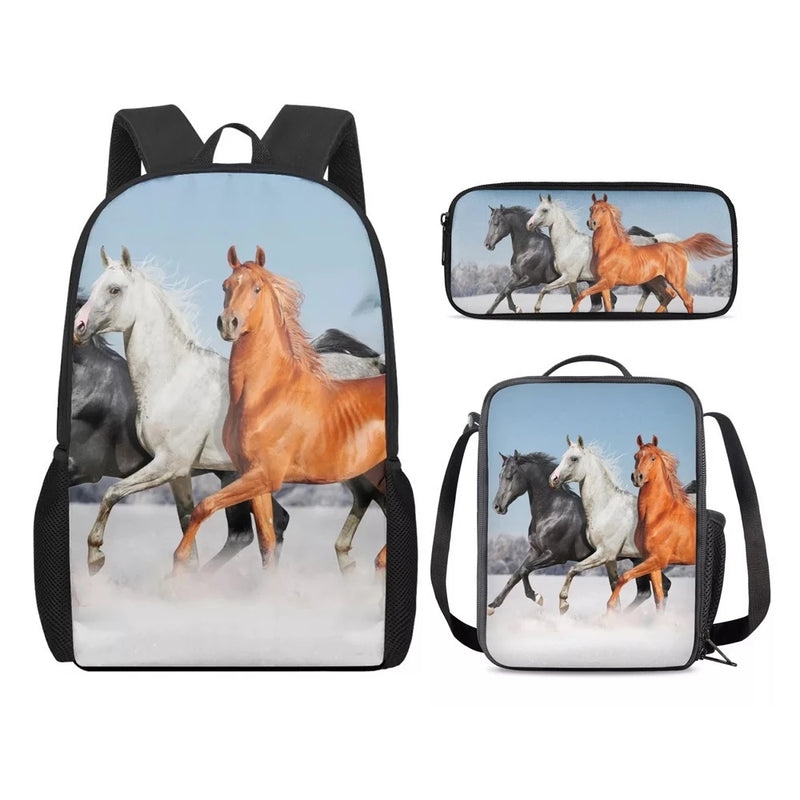 Kit Escolar - Mochila, Frasqueira e Estojo - Horse Print - Bom Galope