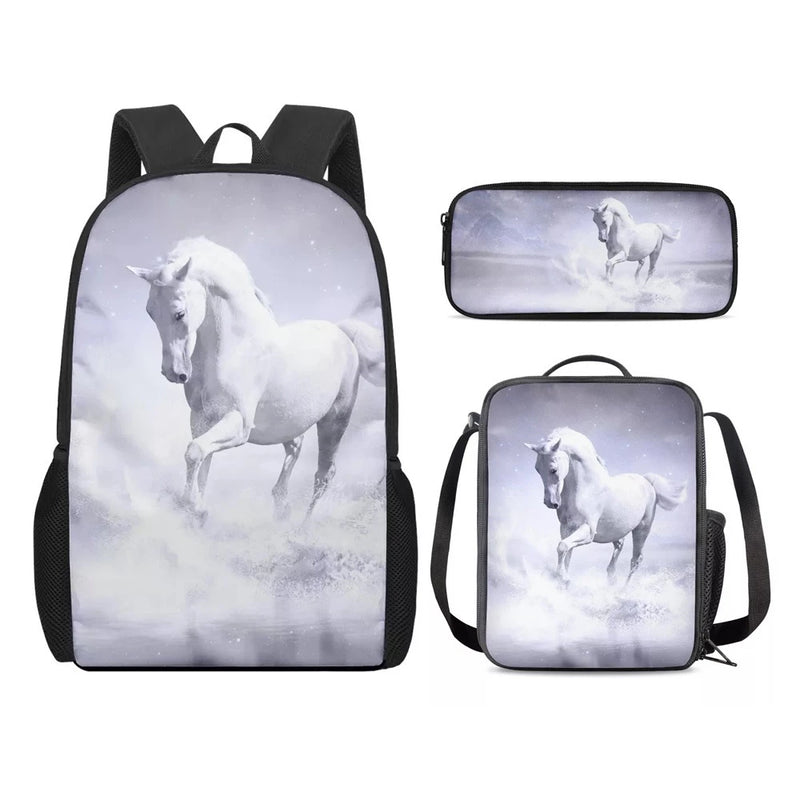 Kit Escolar - Mochila, Frasqueira e Estojo - Horse Print - Bom Galope