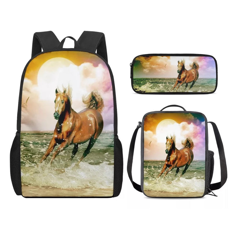 Kit Escolar - Mochila, Frasqueira e Estojo - Horse Print - Bom Galope