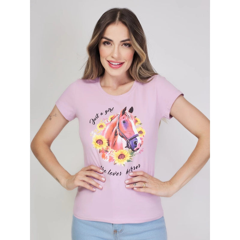 Camiseta Feminina Horse Print - Bom Galope