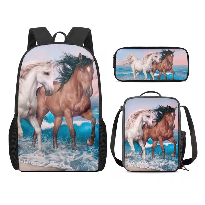 Kit Escolar - Mochila, Frasqueira e Estojo - Horse Print - Bom Galope