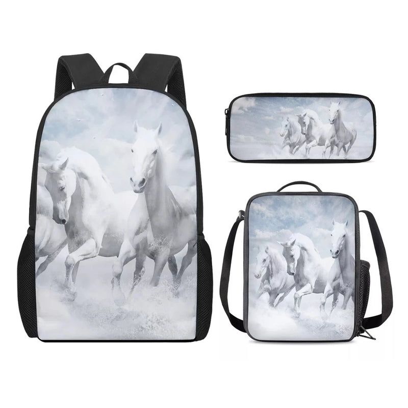 Kit Escolar - Mochila, Frasqueira e Estojo - Horse Print - Bom Galope