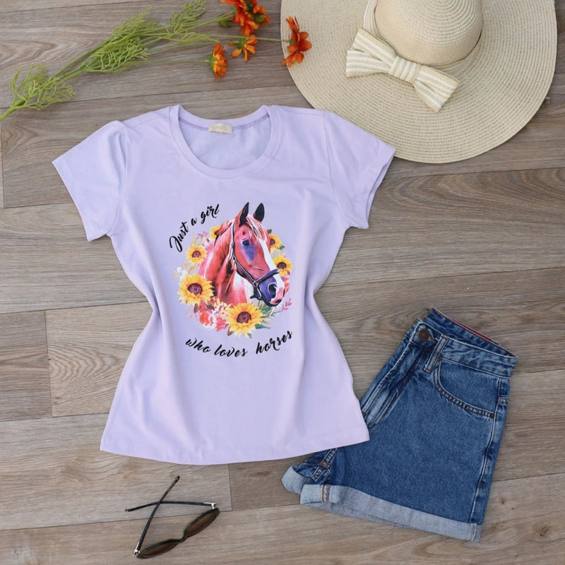 Camiseta Feminina Horse Print - Bom Galope